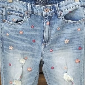 Lucky Brand Bridgette Skinny distressed w/flowers